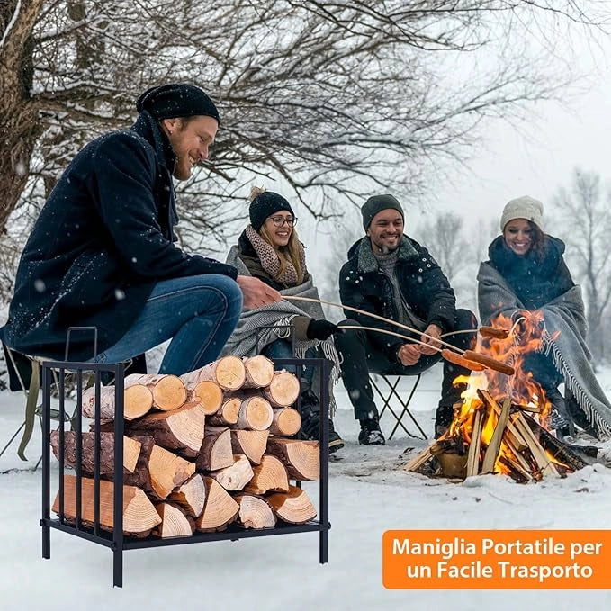 Porta Legna per Interni ed Esterni, Porta Legna per Camino con Comoda Maniglia e Piedini Rialzati, Portalegna da Ardere per Caminetti, Stufe e Focolari, Portata 50 kg (46 x 31 x 46 cm)
