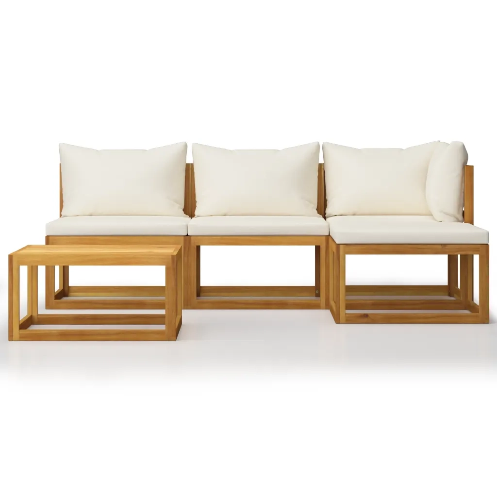 Set Divani da Giardino 5 pz con Cuscini Crema in Legno Acacia 3057633