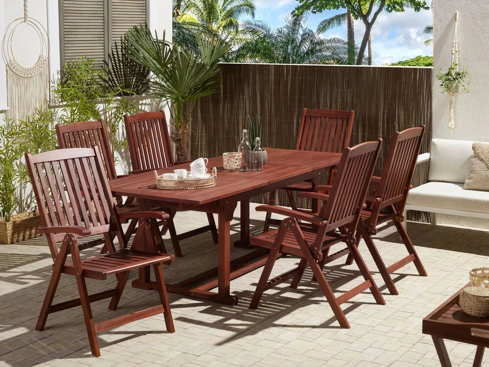 Tavolo da pranzo per esterno in legno di acacia scuro 160/220 x 90 cm piano allungabile