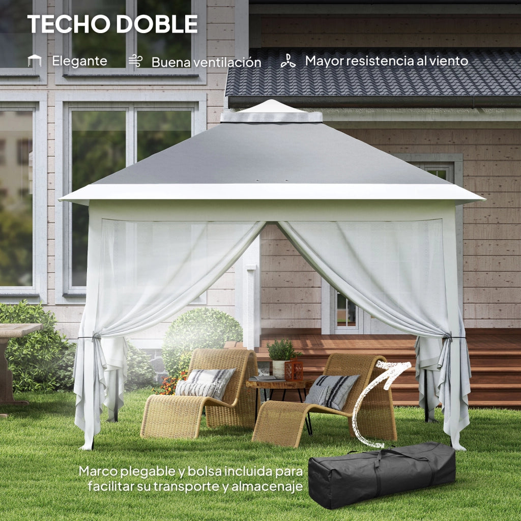 Gazebo Pieghevole 3,3x3,3 m ¨C Xylo ¨C Tetto Doppio con Zanzariere Grigio Anti-UV