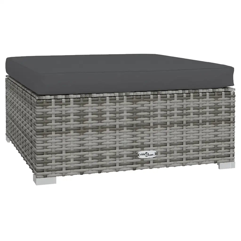 Poggiapiedi Giardino con Cuscino Grigio 70x70x30 cm Polyrattancod mxl 94832