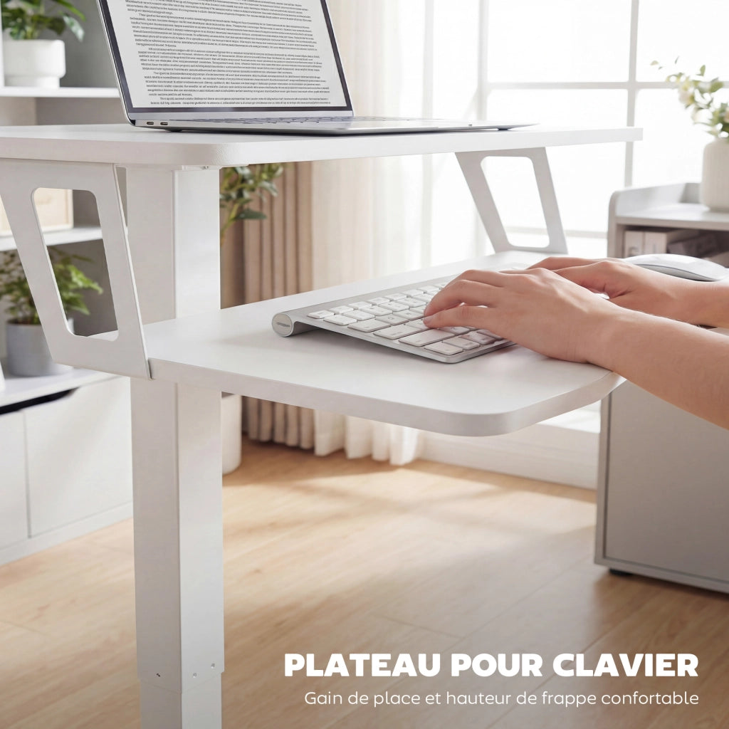 Scrivania Regolabile in Altezza con Ruote e Piano per Tastiera ¨C zephmum ¨C Bianco 90x50x75