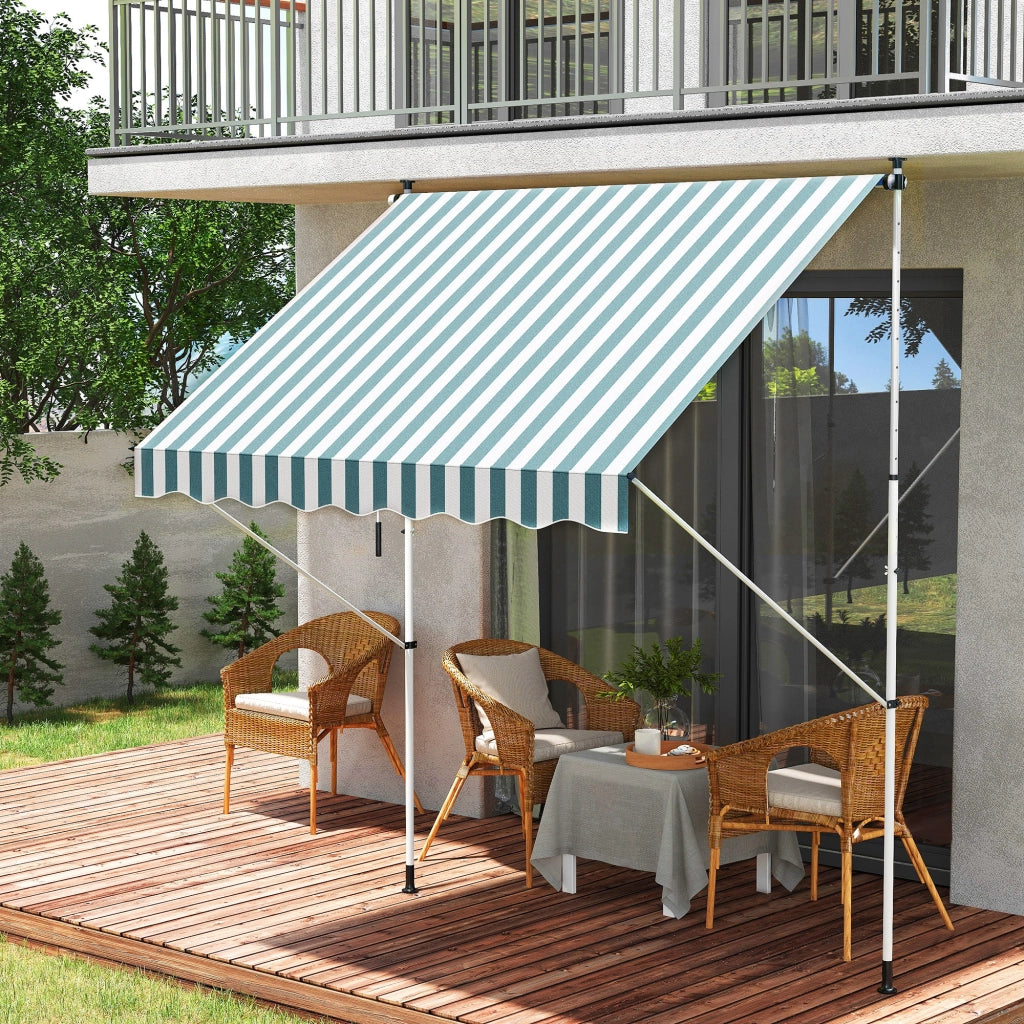Toldo Manuale Retrattile per Balcone e Terrazza ¨C zephmum ¨C Verde Bianco 200x150 cm