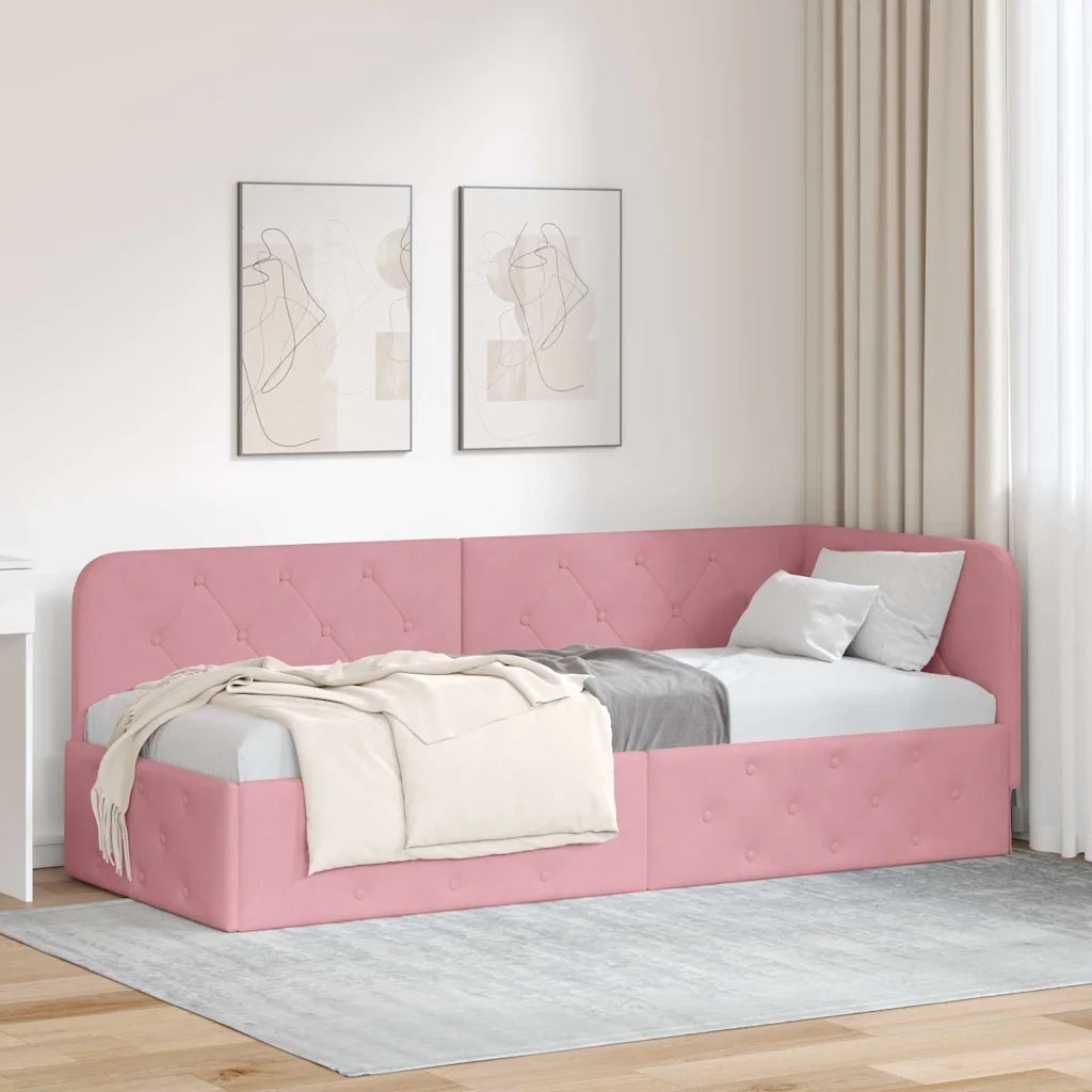 Letto singolo | Letto per adulti | Cornice del letto ad angolo Rosa 80 x 200 cm Velluto