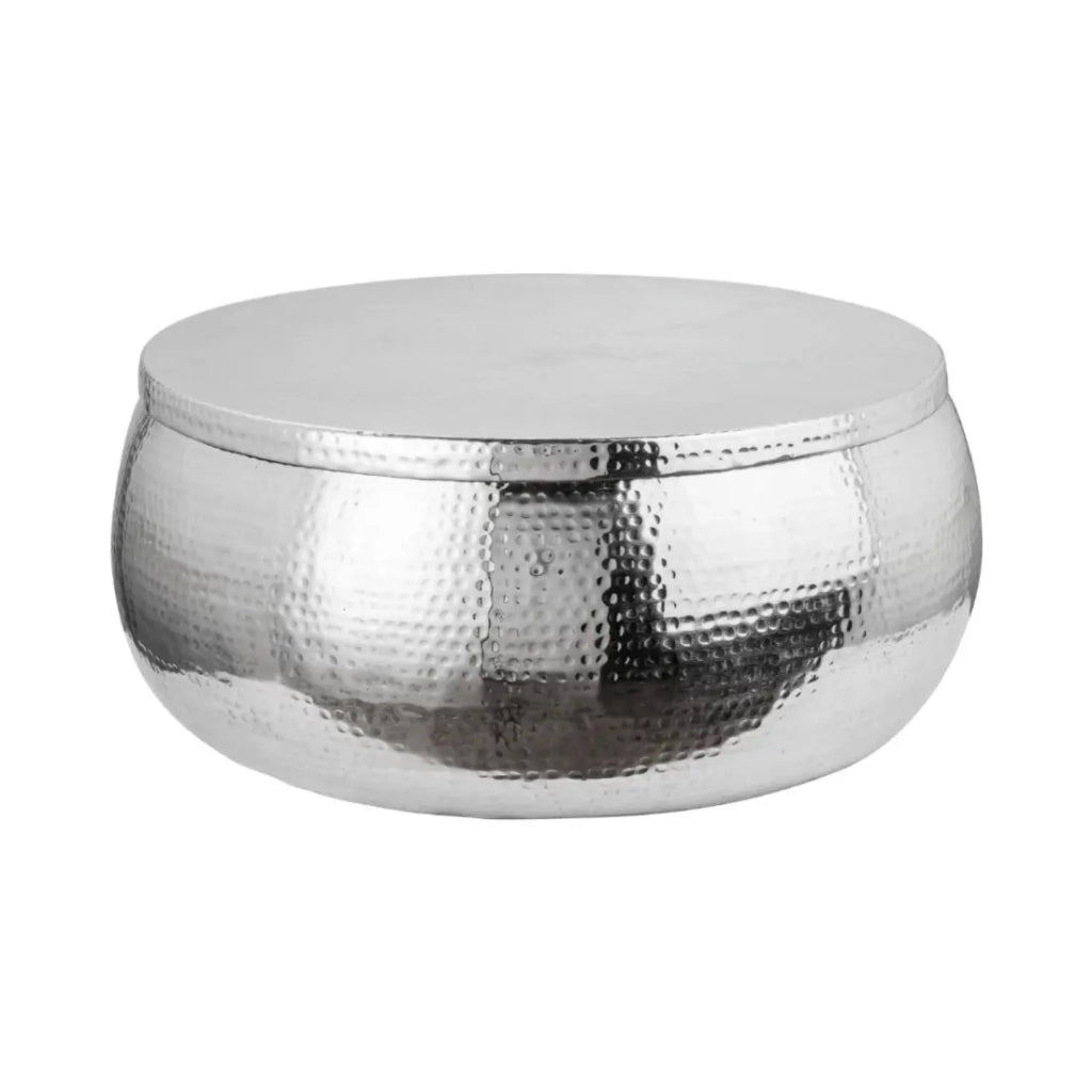 Tavolino basso TRIANE 70 cm argento martellato - Alluminio lucido effetto colpi di martello