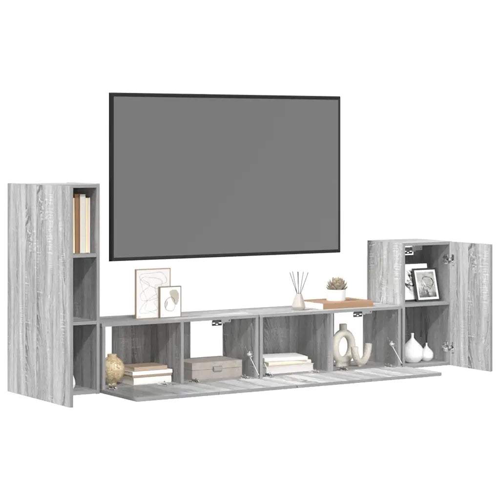 Set di Mobili Porta TV 4 pz Grigio Sonoma in Legno Multistrato cod mxl 20259