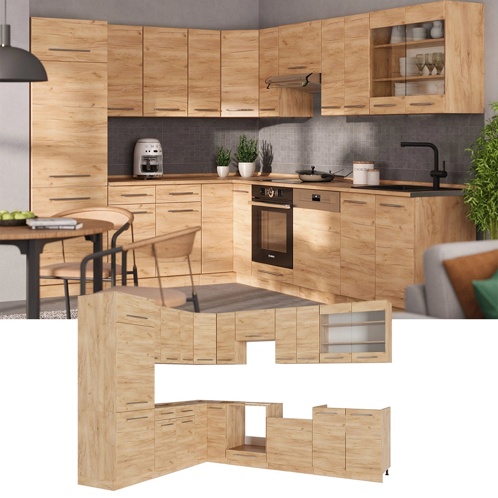 Cucina angolare completa Fame-Line Rovere dorato/Rovere dorato 227 x 60 cm, PL Marmo Vicco