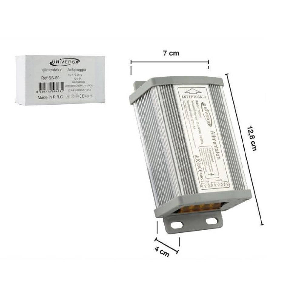 Trade Shop - Alimentatore Stabilizzato 12v 5a 60 W Trasformatore Telecamere Strip Led Ss-60 -