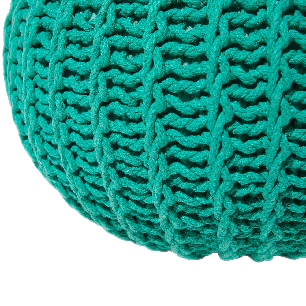 Pouf ottomana verde in cotone lavorato a maglia perline EPS riempimento rotondo piccolo poggiapiedi 50 x 35 cm