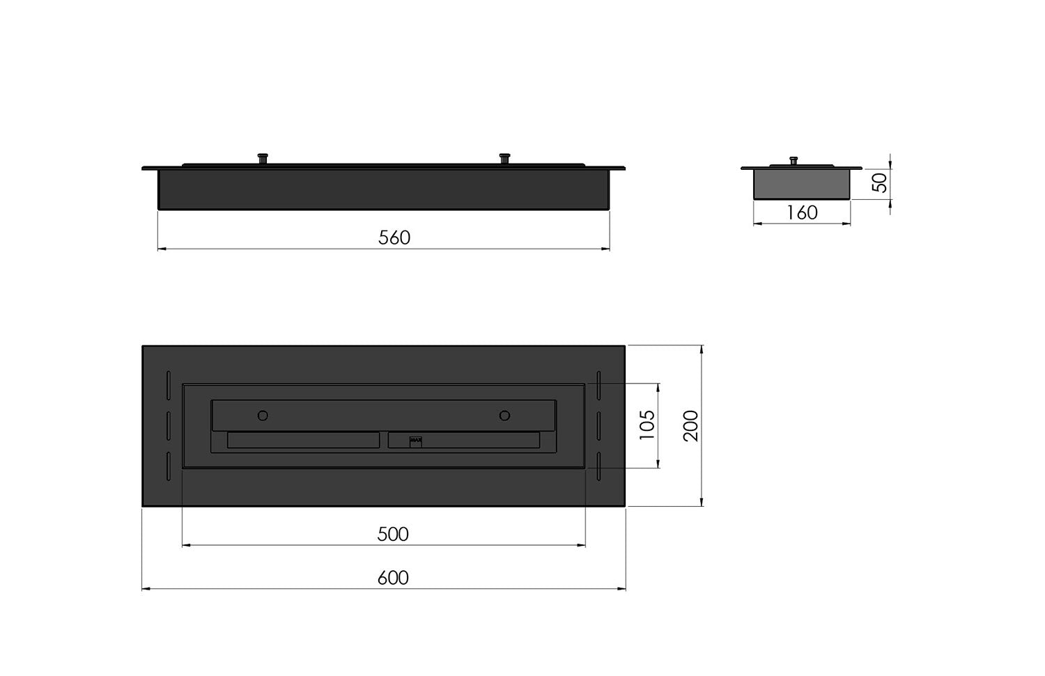 Camino a Bioetanolo da Incasso 60x20x5 cm Inbox 600