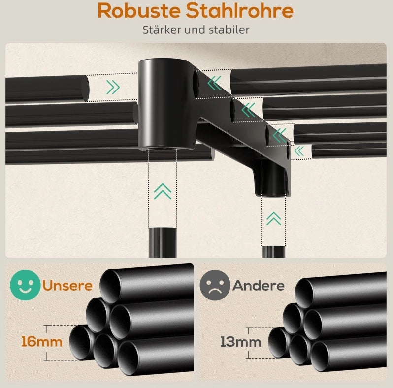Armadio in tessuto nero con appendiabiti e 6 ripiani, 111 x 43 x 185 cm