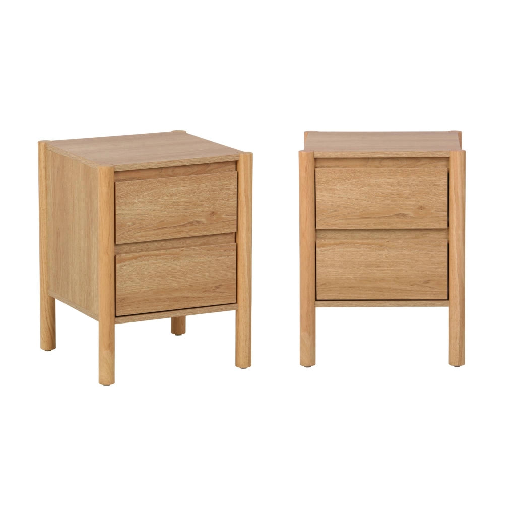 Set 2 comodini decoro legno 2 cassetti , marrone naturale