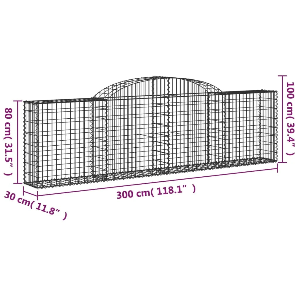 Cestini gabbioni recinzione a gabbia muro di contenimento ad arco 17 pezzi 300 x 30 x 80/100 cm ferro zincato argento 02_0040477