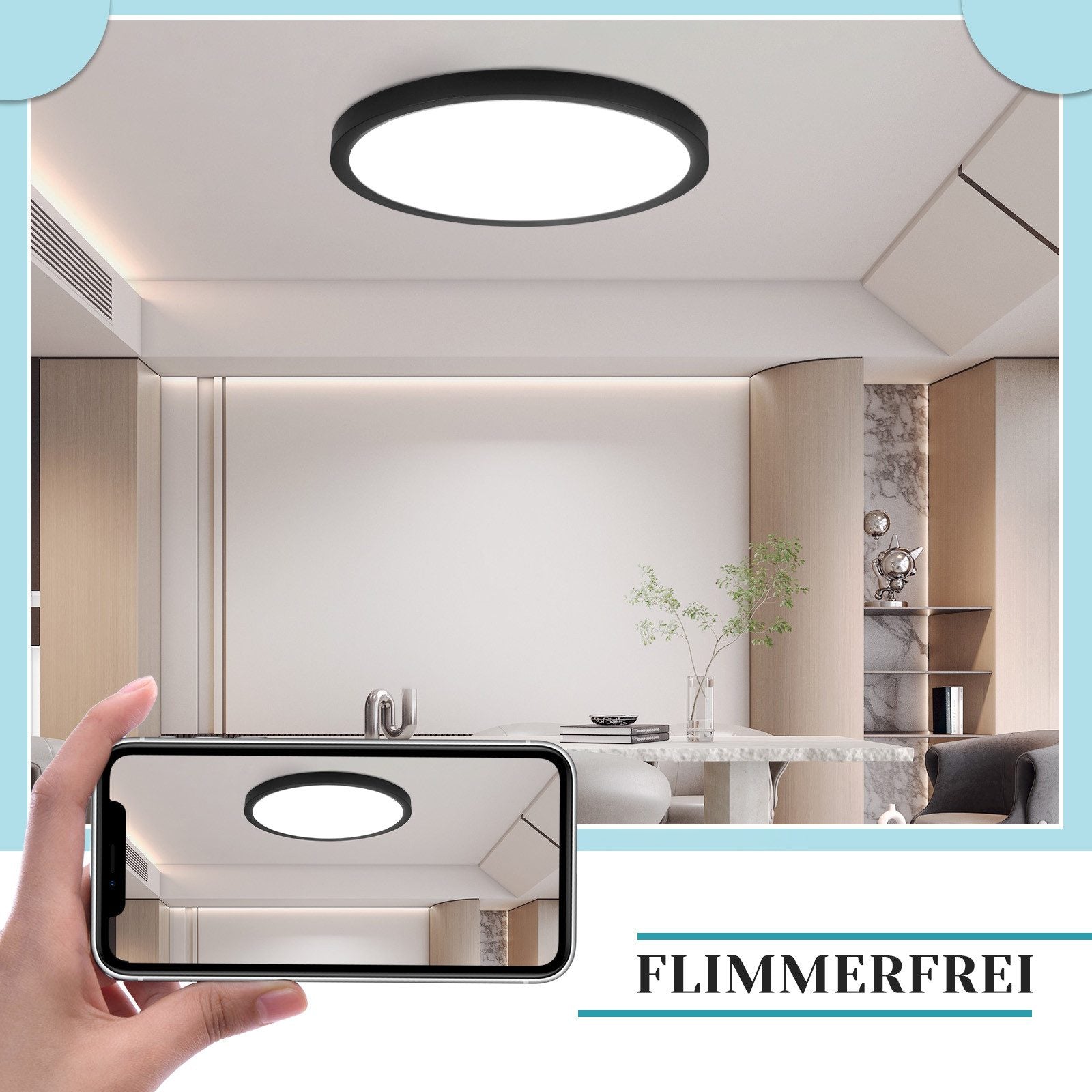 ZMH Lampada da soffitto LED piano 30 cm 24W nero 6000K moderna per cucina corridoio camera letto