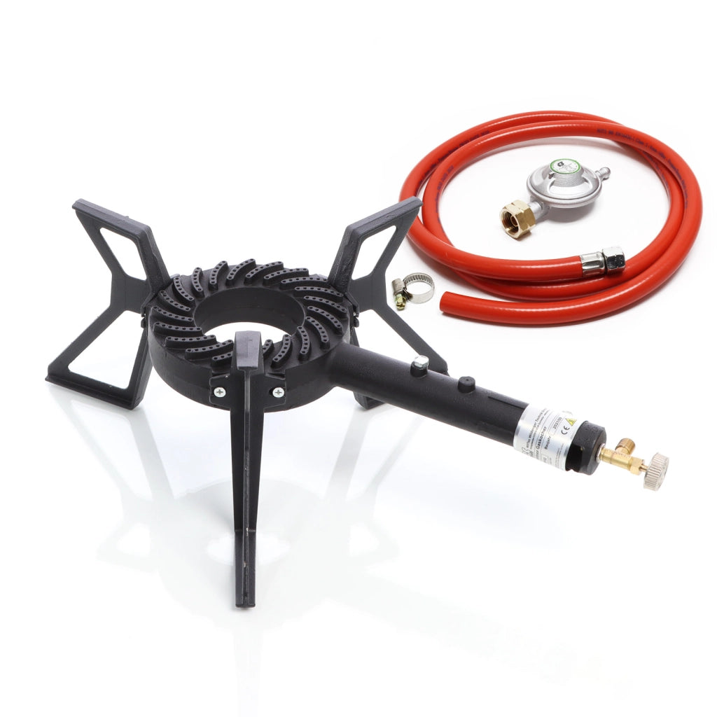 Fornello a gas da esterno 10,5 kW Campeggio Tubo 1,5m Regolatore pressione 28mbar Italia