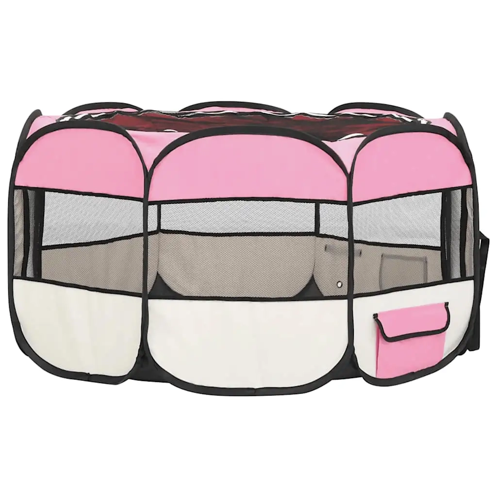 Box per Cani Pieghevole con Borsa Trasporto Rosa 125x125x61 cm 171011