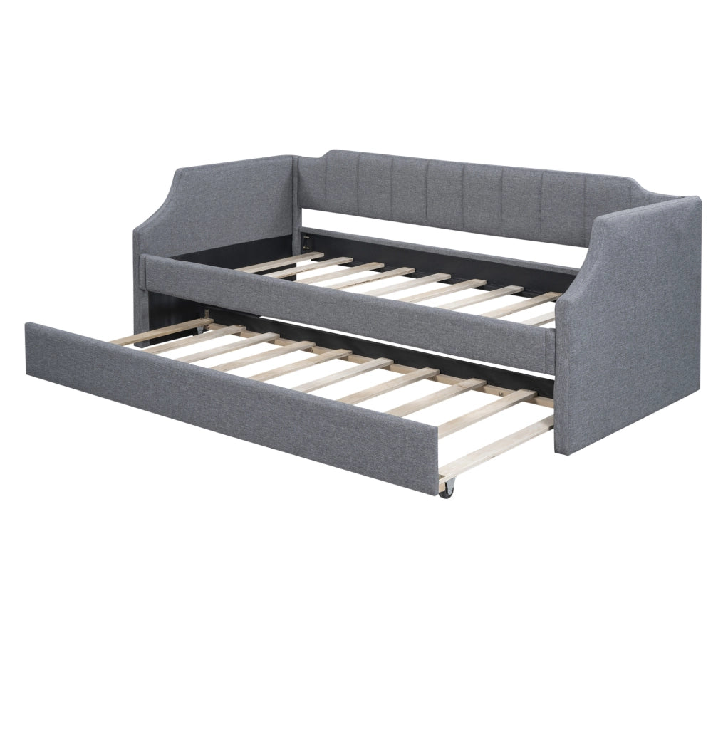 Letto Giorno Singolo Imbottito con Letto Estraibile 90x200 cm Grigio