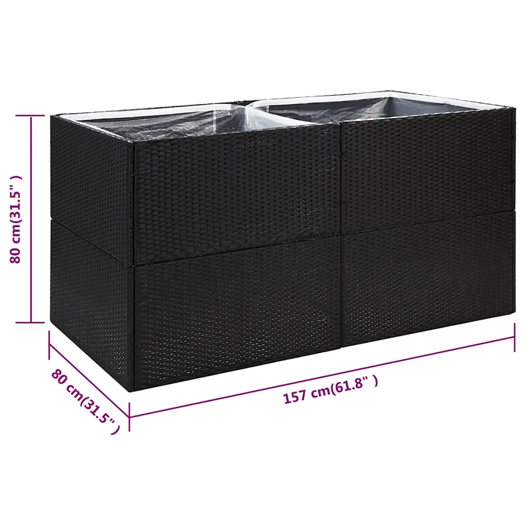 Fioriera da Giardino-Vaso da Esterno-Contenitore per Piante Nero 157x80x80 cm in Polyrattan