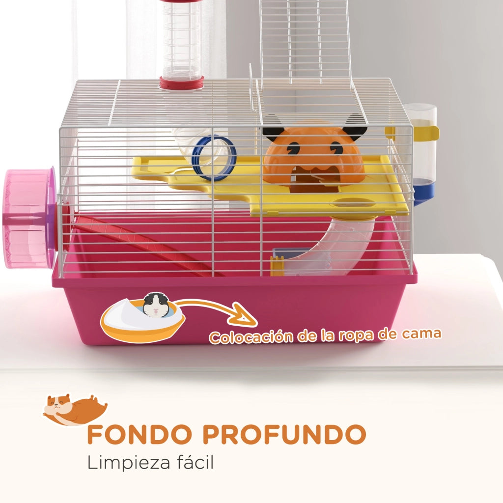 Gabbia per Criceti con Torre Osservazione e Ruota ¨C Zephmum ¨C Rosa 34x27x25 cm
