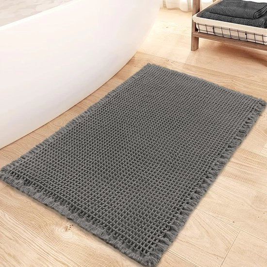 Mat Bad Anti-Slittante a Wafel, 43x61cm Mat Bad Soffice Mat Bad Fluffycio Mat Bad Assorbente Mat Bad Macchinabile per Bagno, Grigio Scuro