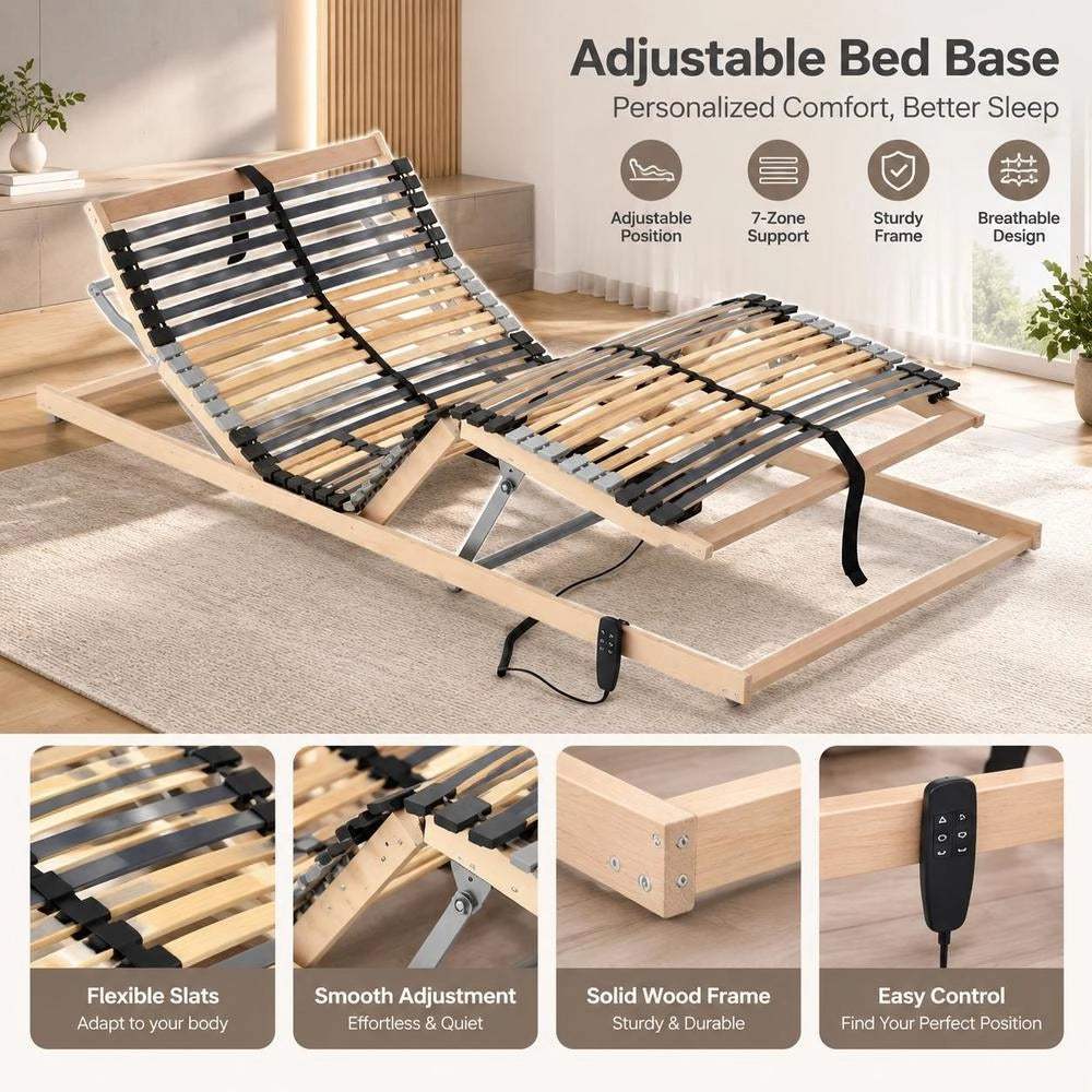 Electric Slatted Frame With 42 Slats, 7 Zones, 80x200 Cm