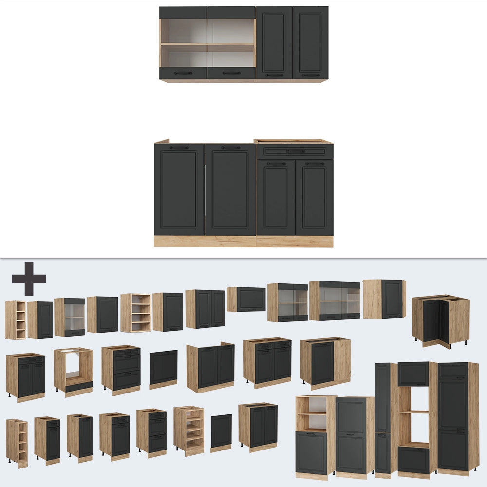 Vicco Cucina monoblocco Antracite casa di campagna/rovere dorato 140 cm , PL Rovere