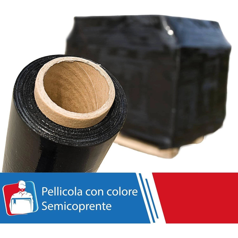 Trade Shop - Film Estensibile Pellicola Nera Rotolo Manuale Per Imballaggi 160mx23myx50cm -