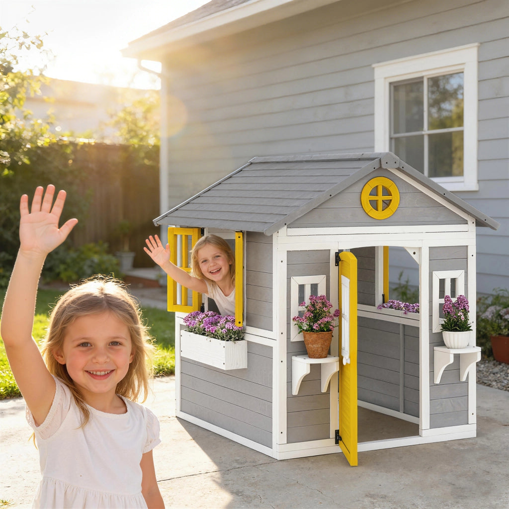Casetta da Giardino in Legno per Bambini con Finestre ¨C zephmum ¨C Grigio