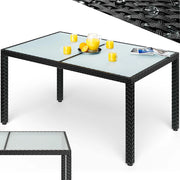 ® Tavolo da Giardino 150x90x75cm Polyrattan Altezza Regolabile 5 mm Vetro Tavola da Pranzo Terrazza Balcone Mobili da Esterno Outdoor