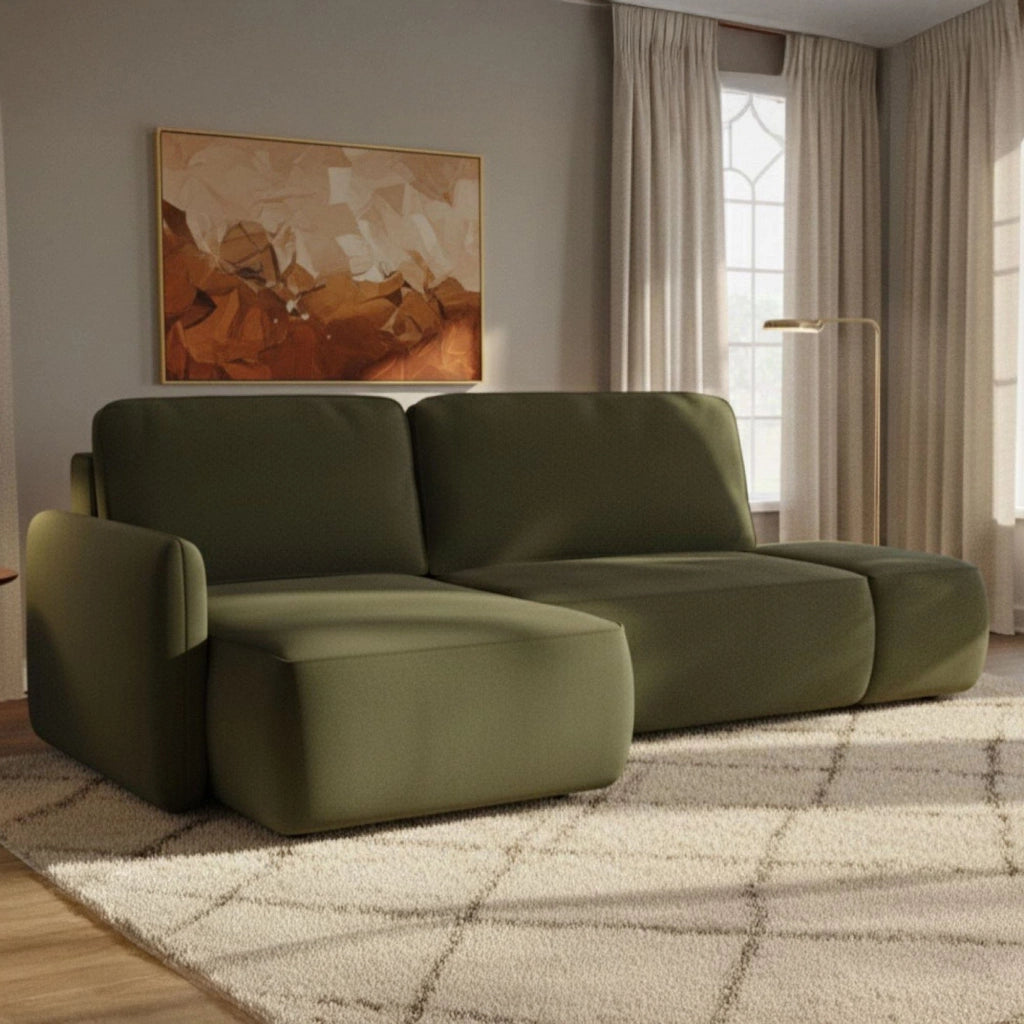 Rezzo, Divano Letto con Penisola Contenitore, 229x148 cm Verde
