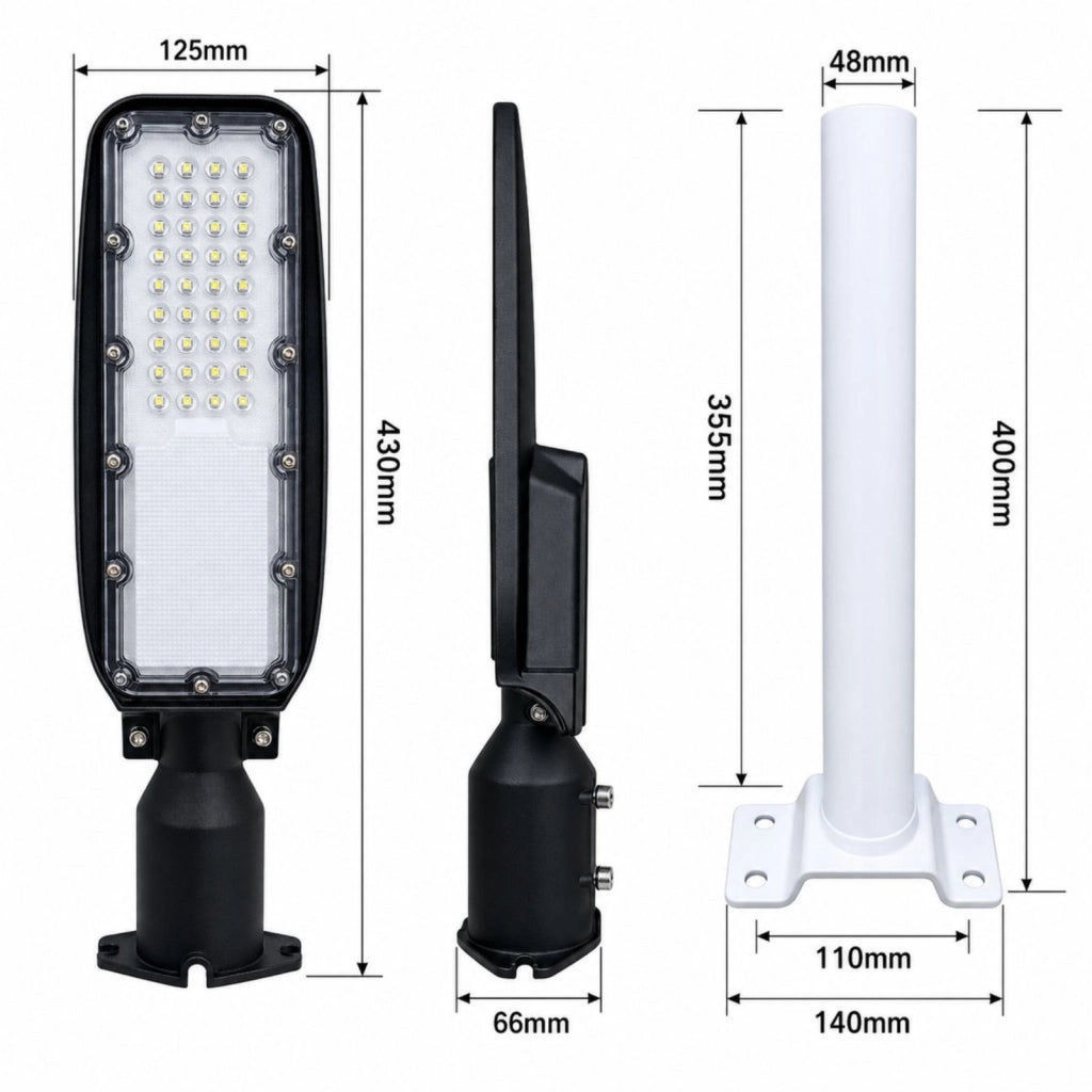 Lampione Stradale Led 50W 5000LM 6500K Street Lamp Per Strada Giardino Villa IP65