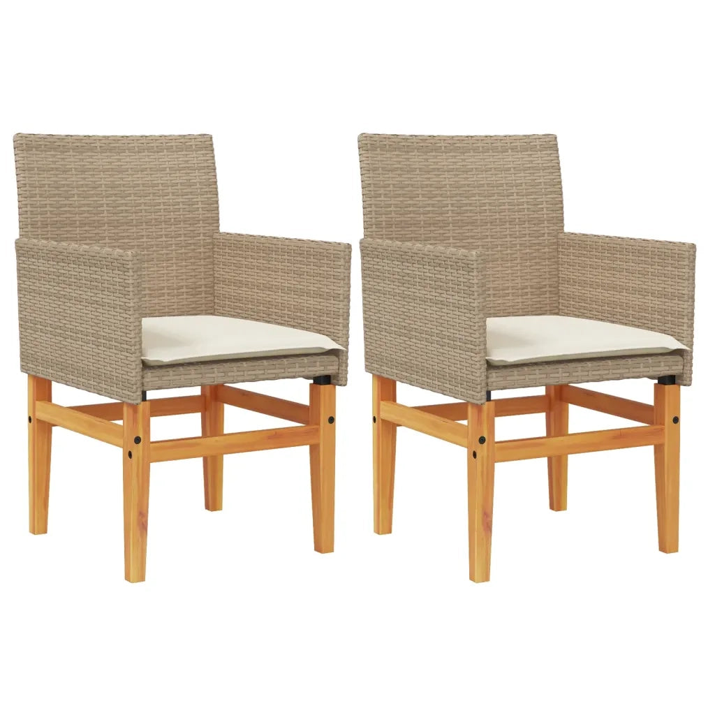 Sedie Giardino con Cuscini 2 pz Beige Polyrattan Legno Massellocod mxl 116099