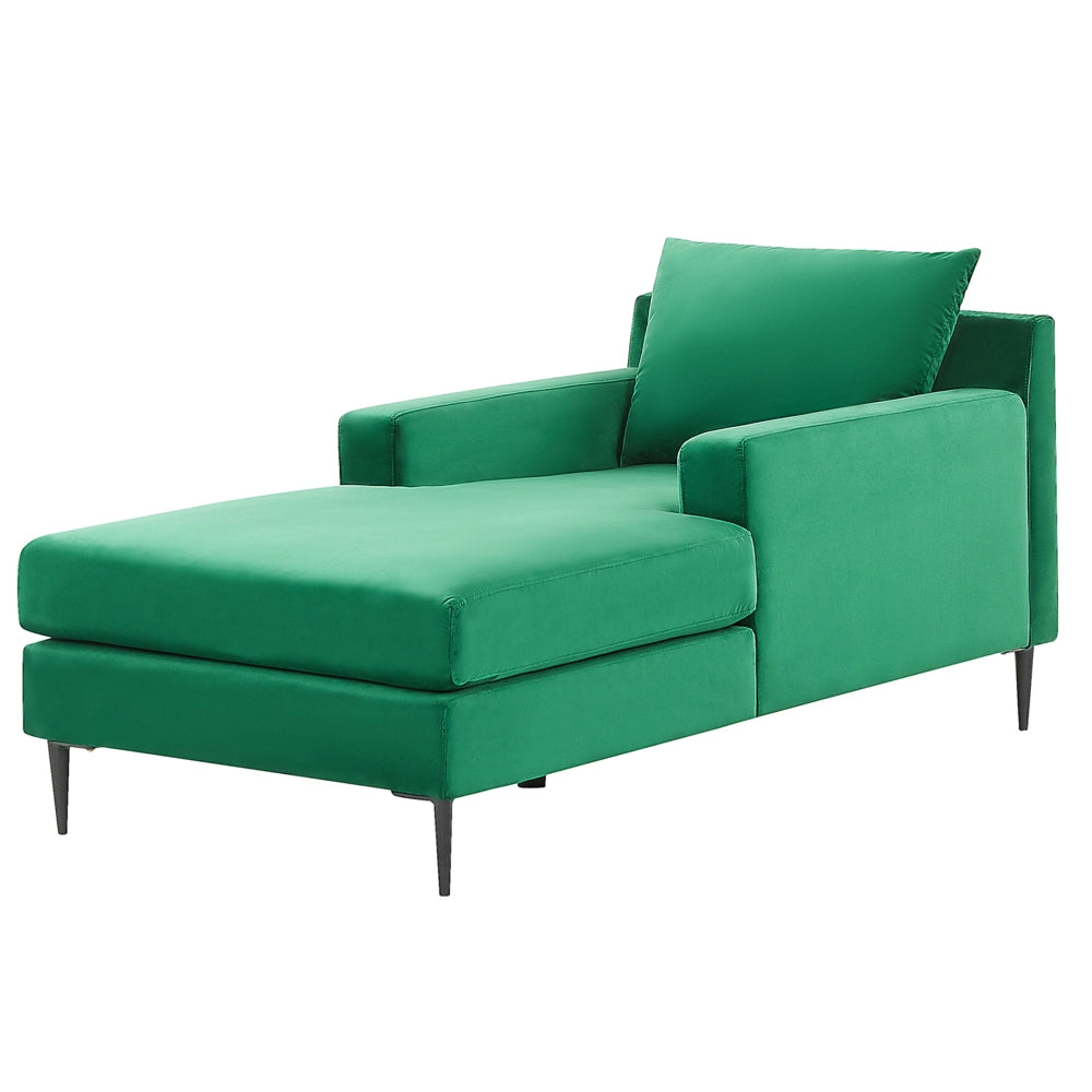 Chaise longue Velluto Verde Rivestimento Braccioli Cuscino Schienale Design Moderno Simmetrico
