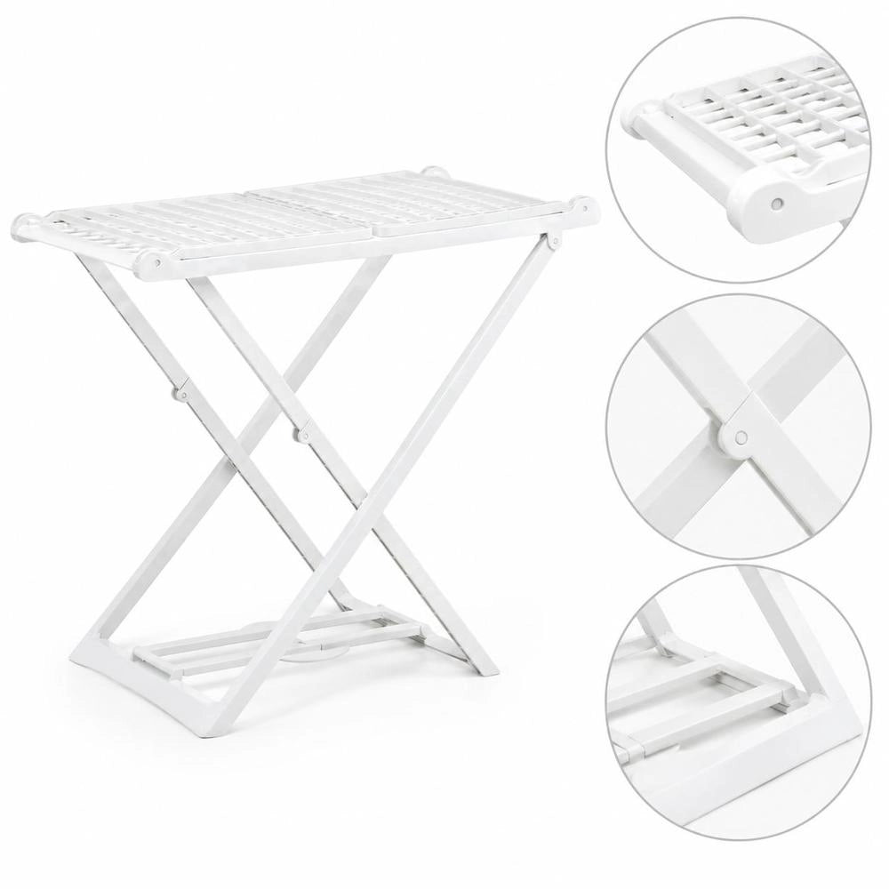 Foldable Clothes Drying Rack, White Plastic