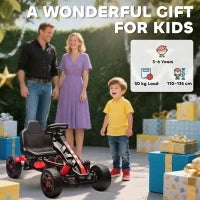 Kart a Pedali per Bambini di +3 Anni con Frizione Automatica Freno Ruote Antiscivolo in EVA e Telaio in Metallo Rosso