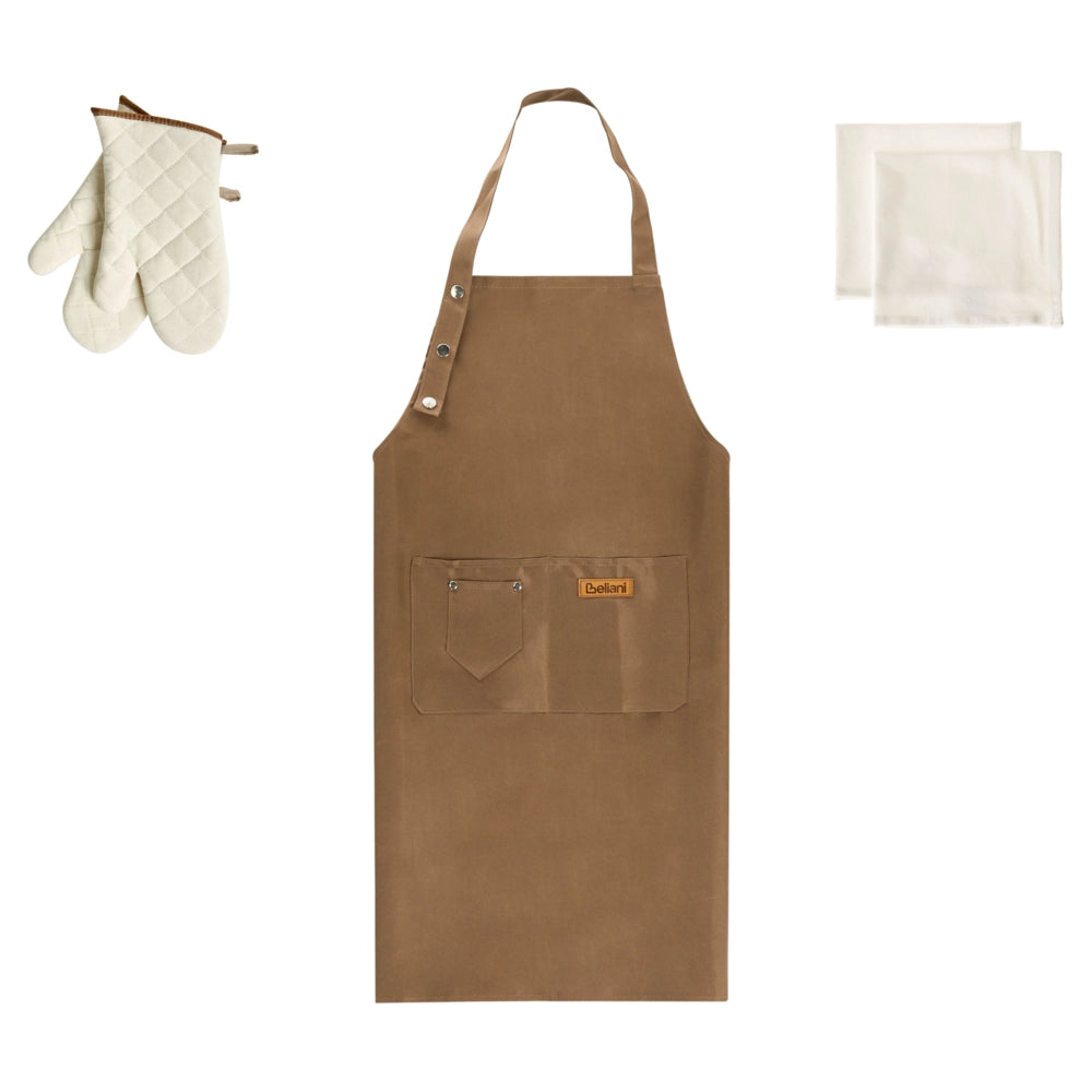Set da cucina Grembiule Guanti da forno Panni da cucina marrone tessili da cucina