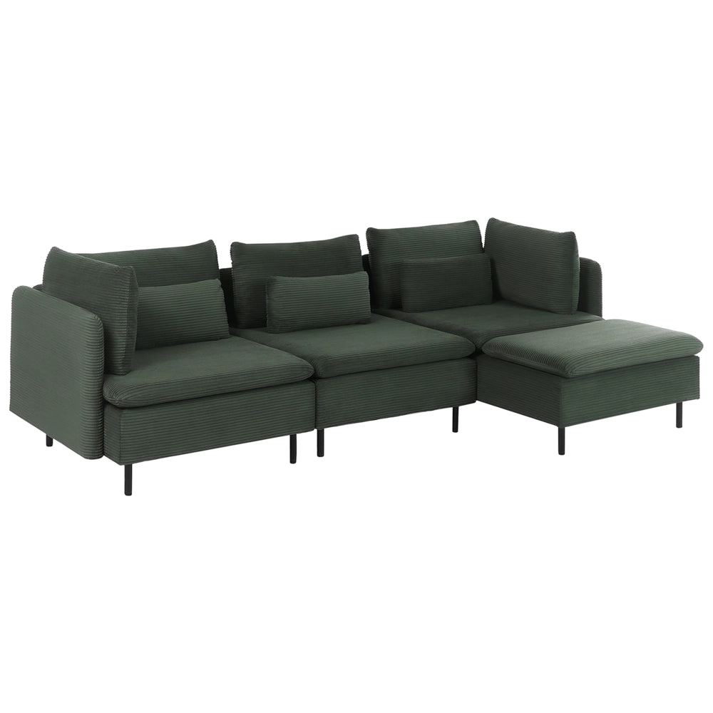 Divano componibile a 3 posti con angolo a sinistra in velluto a coste verde design moderno
