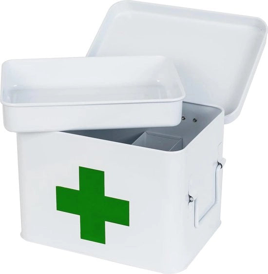 Cassa di Primo Soccorso in Metallo - Pratica Cassa per Medicinali - 22,5 x 16,5 x 15,5 cm