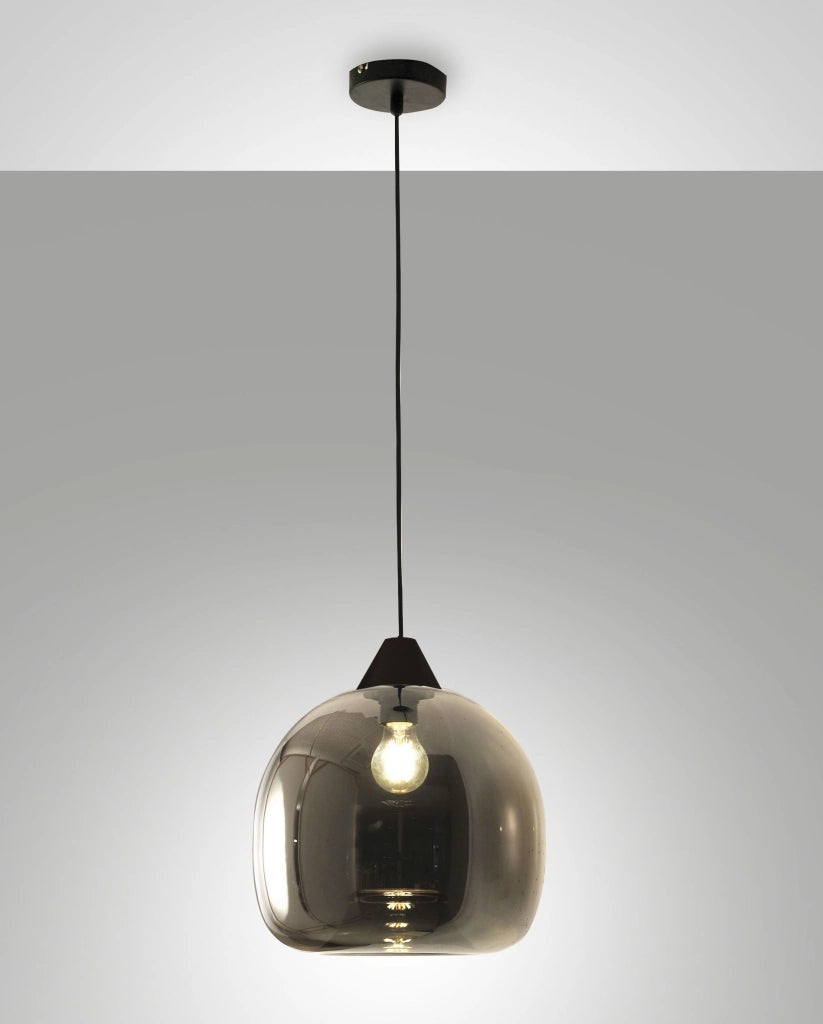 Maia Lampada a Sospensione in Metallo e Vetro Soffiato Colore Fumé Ø310mm E27 60W IP20 - Design Moderno Elegante per Illuminazione Interni