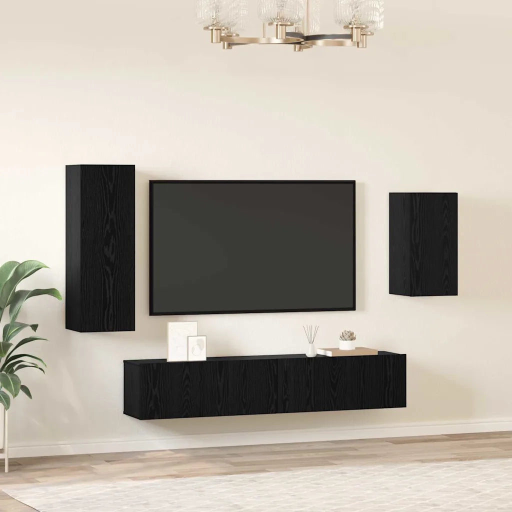 Set mobile TV 4 pcs Rovere Nero Legno multistrato 3393415