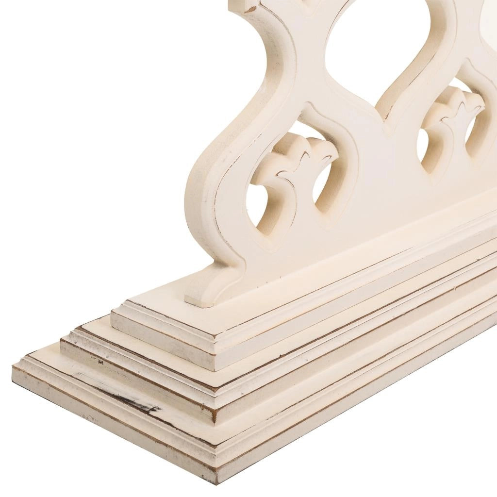 Mobile da ingresso in legno bianco intagliato 142x30x78,50h