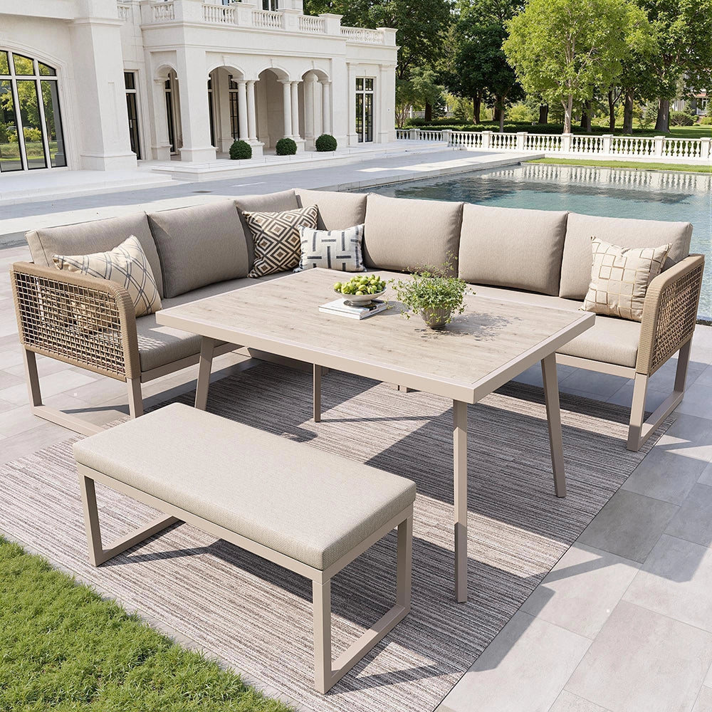 Set da giardino in rattan PE - Xylo - Per 6/8 persone resistente alle intemp¨¦rie beige