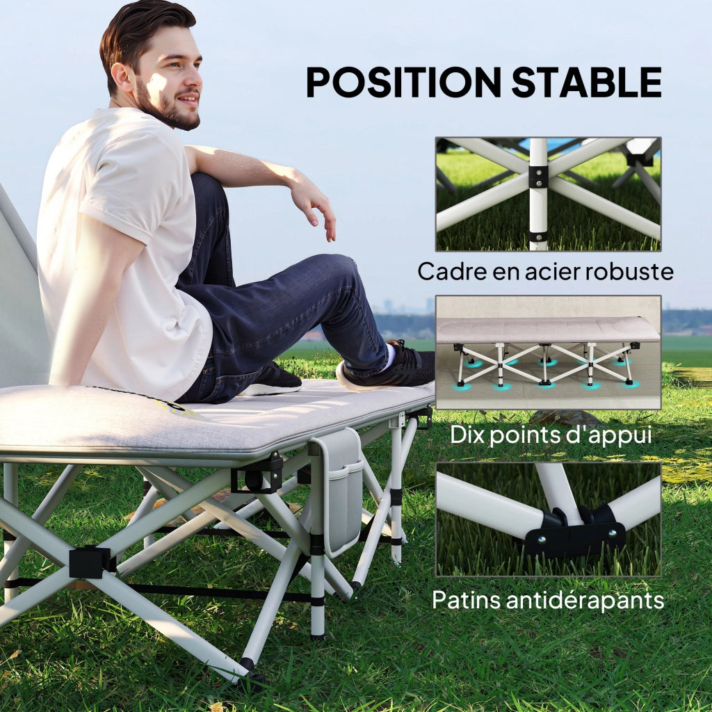 Letto da campeggio pieghevole con materasso e sedia a sdraio ¨C zephmum ¨C 185x65x37 cm grigio