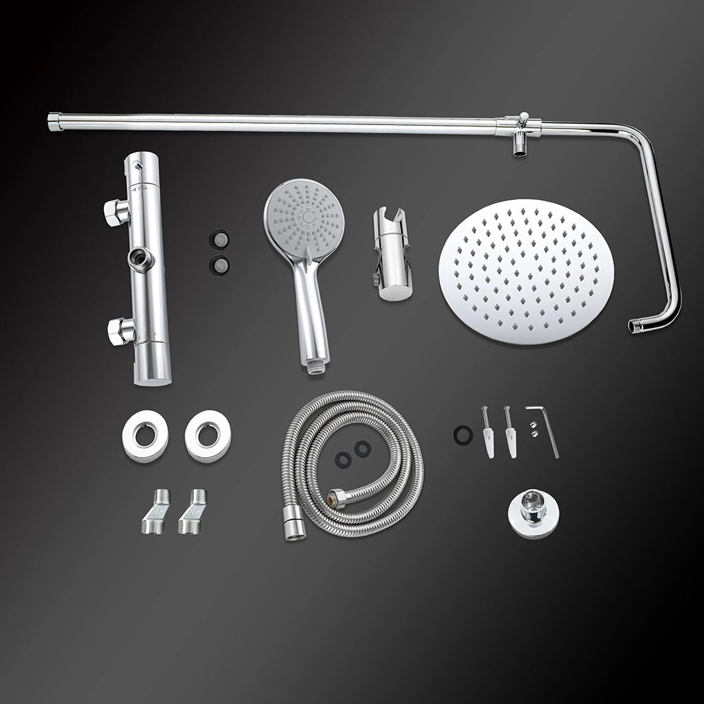 Colonne doccia cromo, soffione doccia rotondo da 20cm acciaio inox, miscelatore termostatico doccia tondo antiscottature