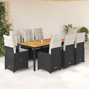 Set BistrÃ² da Giardino 9 pz con Cuscini in Polyrattan Nero