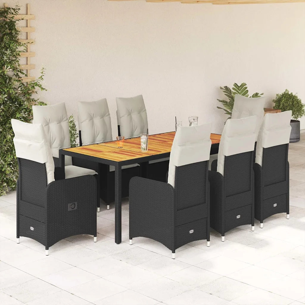 Set BistrÃ² da Giardino 9 pz con Cuscini in Polyrattan Nero