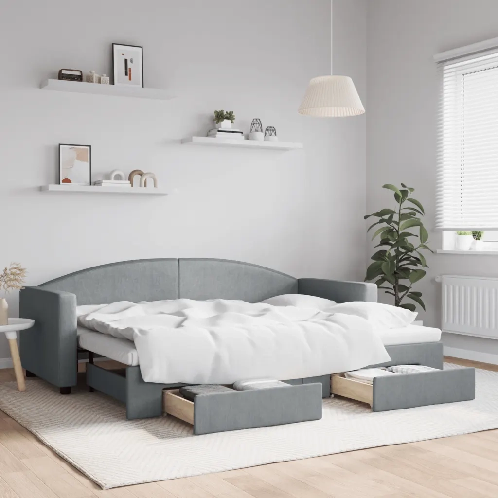 Divano letto | Sof¨¤ letto | Letto singolo Estraibile Cassetti Grigio Chiaro 80x200cm Tessuto