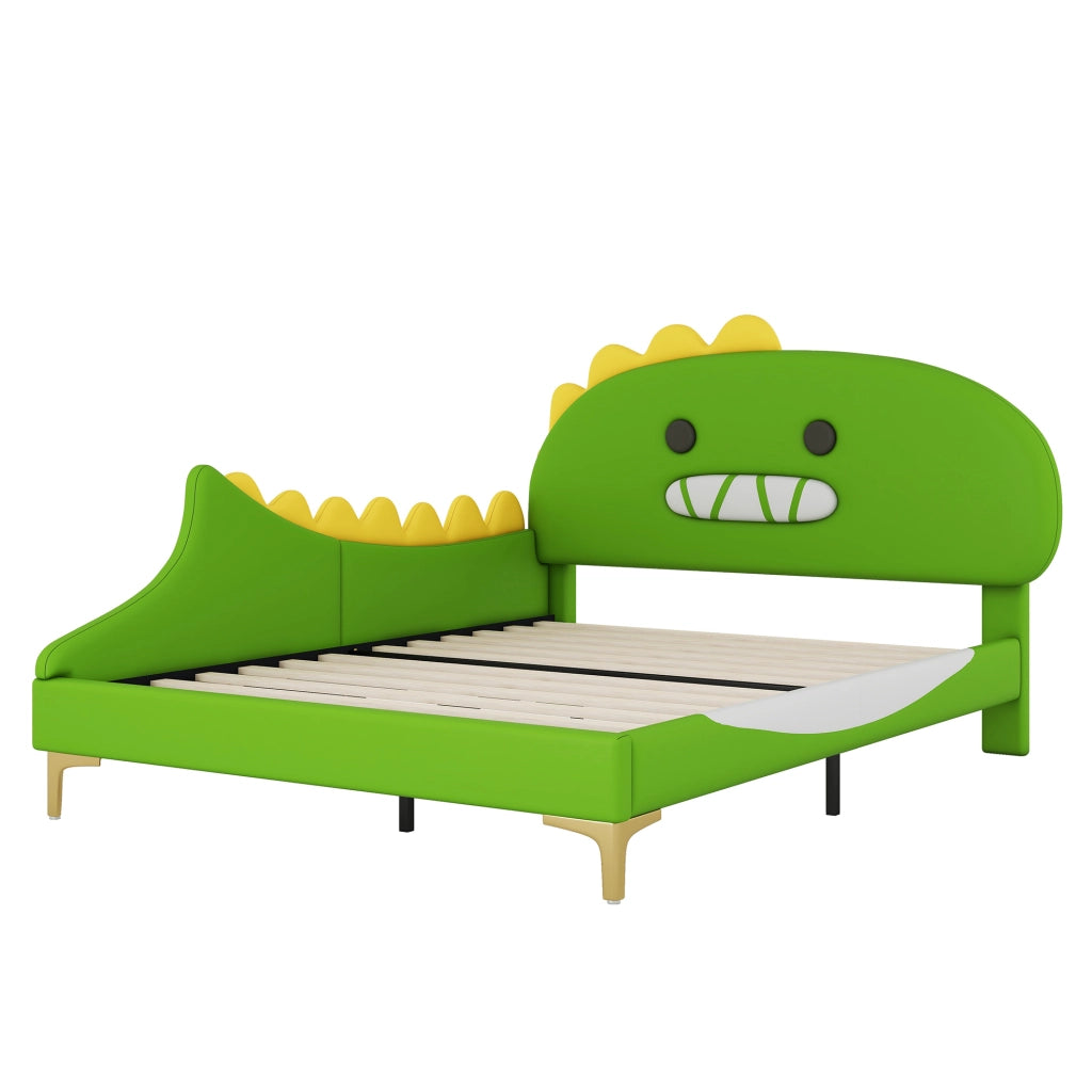 Letto per bambini 140x200 cm a forma di dinosauro; PU verde