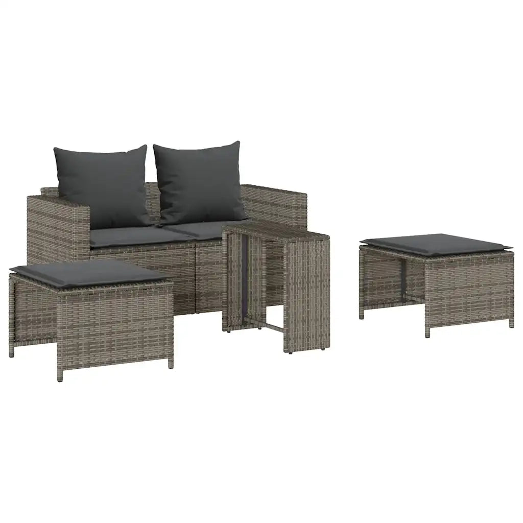 Set Divano da Giardino 5 pz con Cuscini Grigio in Polyrattan
