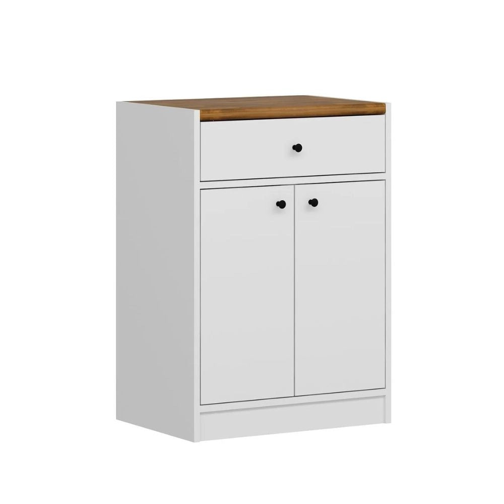 Mobile multiuso Viola con 2 ante e 1 cassetto 64x45x90H – Bianco con Top rovere scuro